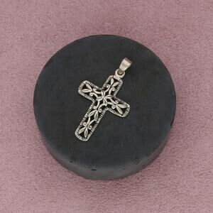 sterling silver floral scroll cross pendant